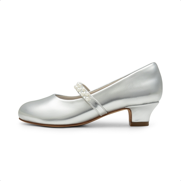 Girls' Rhinestone Mary Jane Low Heels - SILVER - 4